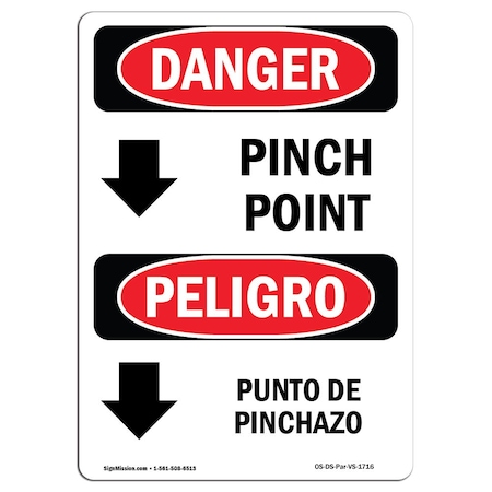 OSHA Danger Sign, Pinch Point Bilingual, 10in X 7in Decal